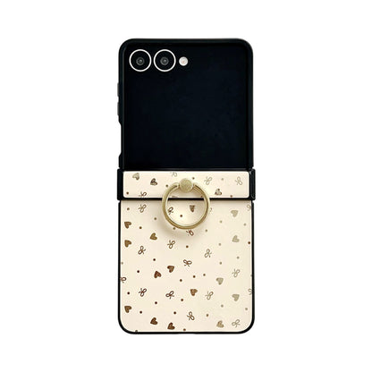 Glitter Star Pattern Leather Case with Metal Ring Holder for Samsung Galaxy Z Flip 6 5 4 - Slim Shockproof Cover