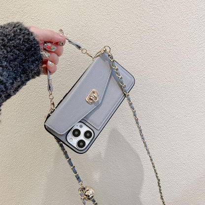 Wallet Card Holder Phone Case with Strap - Luxury Crossbody Chain Cover for iPhone