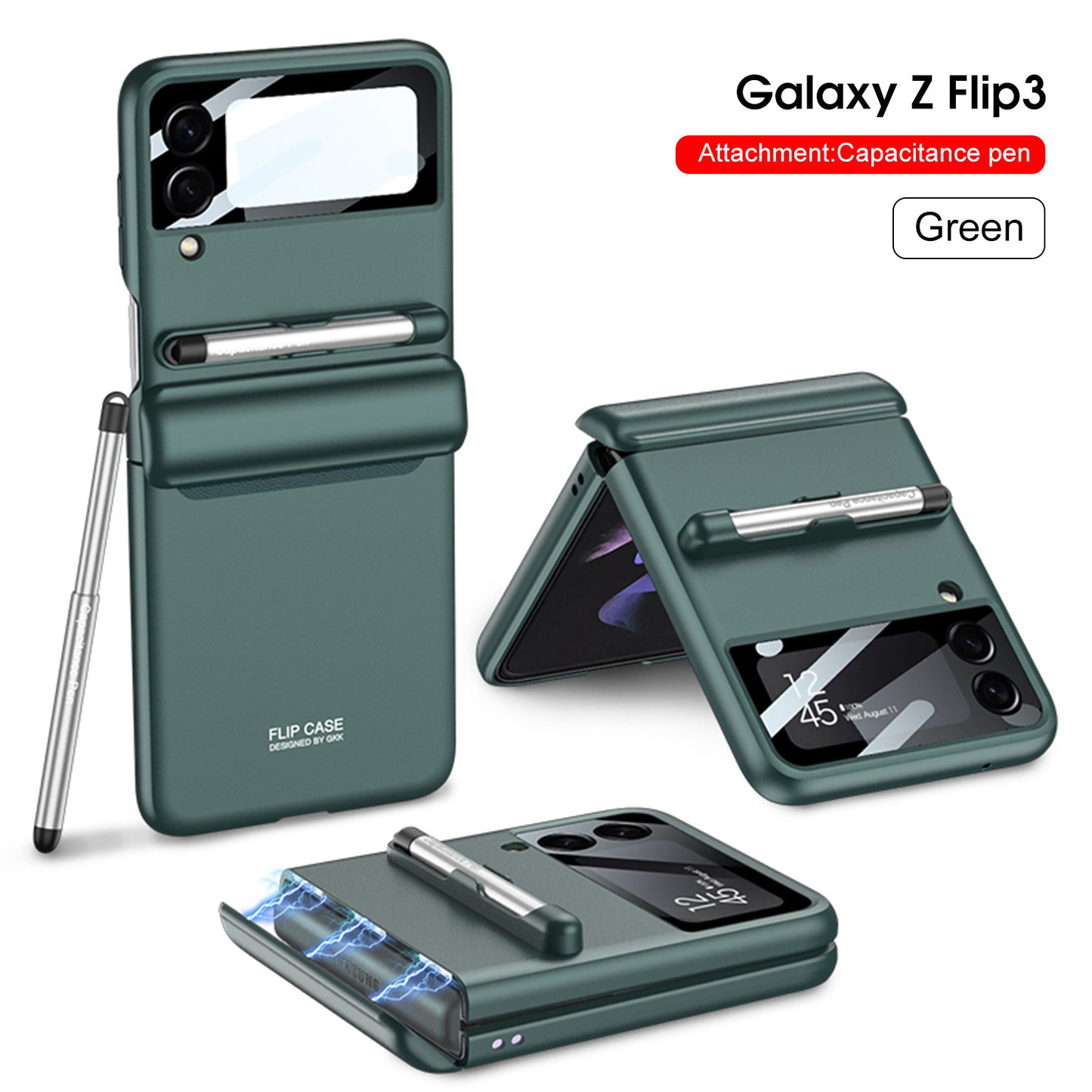 Premium Magnetic Suction Phone Case for Samsung Z Flip 3 - Full Body Folding Screen Cover with Pen Slot & Stylus