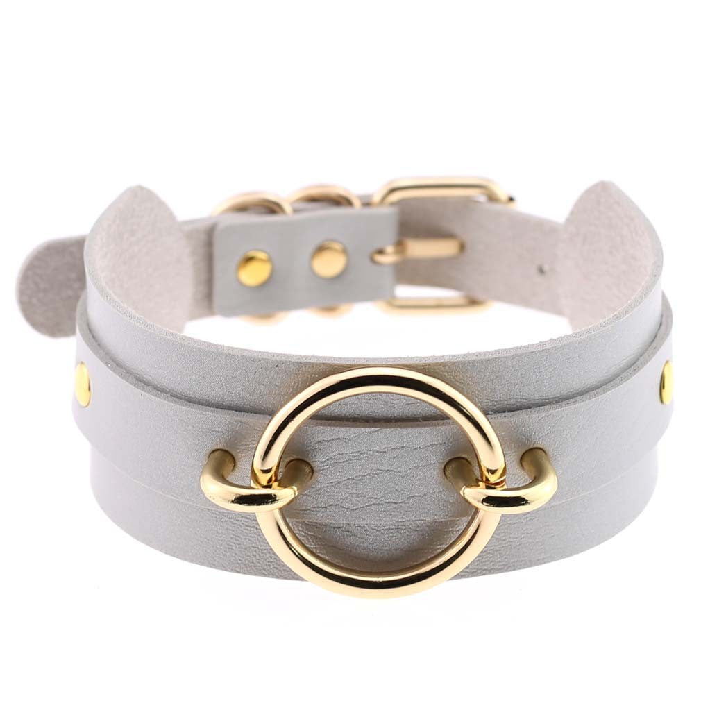 Punk PU Leather Choker Necklace with Oversized O-Ring Pendant | Multi-Color Collar Chain