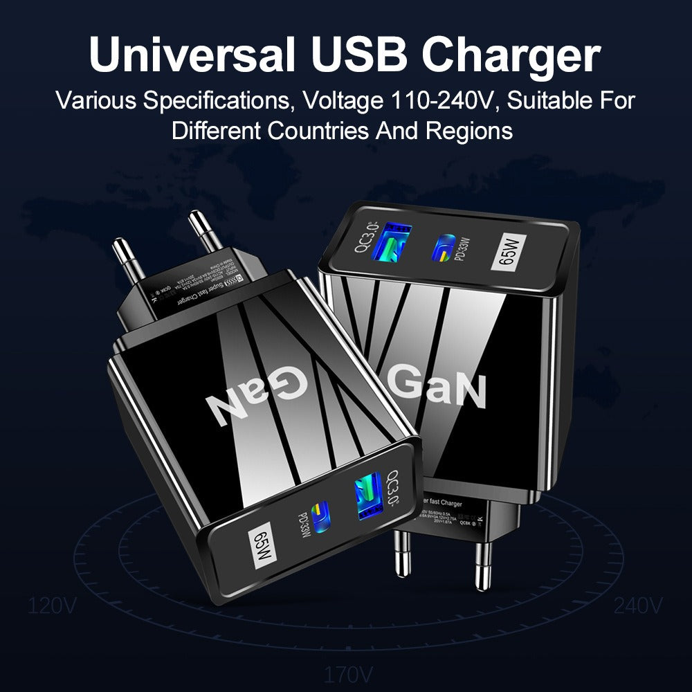 65W GaN Fast Wall Charger - Type-C Gallium Nitride Charging Head Adapter