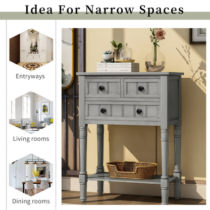 Narrow Console Desk/Sofa Table with Three Drawers (Grey Washed)