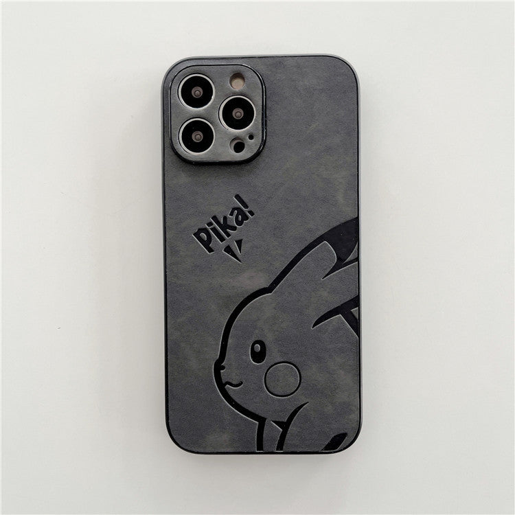 Cute Pikachu Embossed Leather Phone Case for iPhone 16 15 14 13 12 Pro Max - Soft Matte Cover