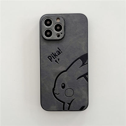Cute Pikachu Embossed Leather Phone Case for iPhone 16 15 14 13 12 Pro Max - Soft Matte Cover