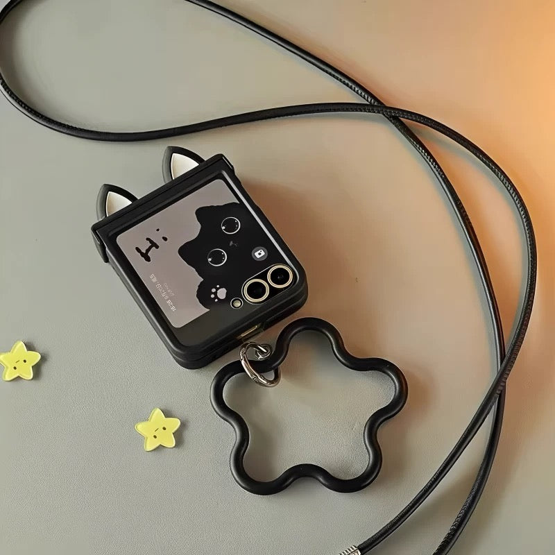 Cute 3D Cat Ears Folding Screen Case for Motorola Razr 50 40 Ultra / Xiaomi Mix Flip - Soft Protective Cover