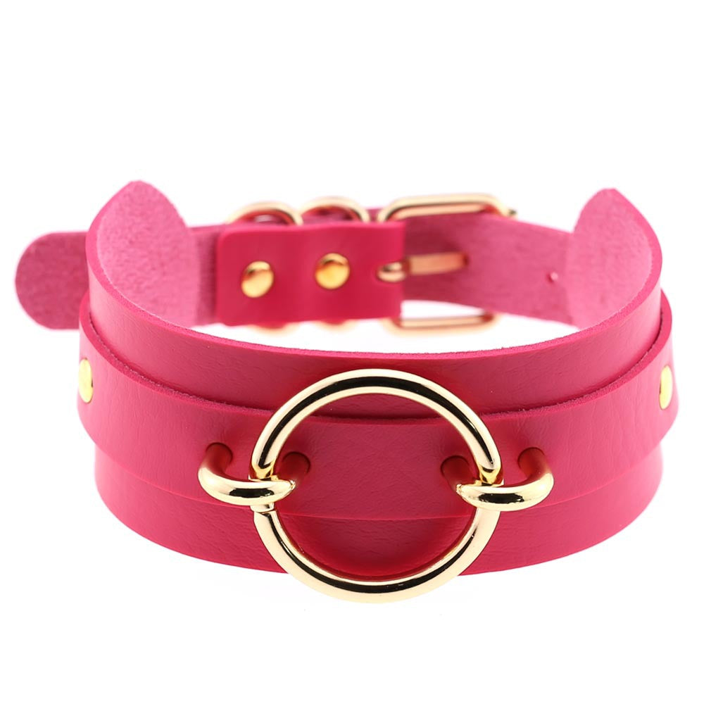 Punk PU Leather Choker Necklace with Oversized O-Ring Pendant | Multi-Color Collar Chain