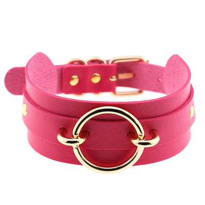 Punk PU Leather Choker Necklace with Oversized O-Ring Pendant | Multi-Color Collar Chain