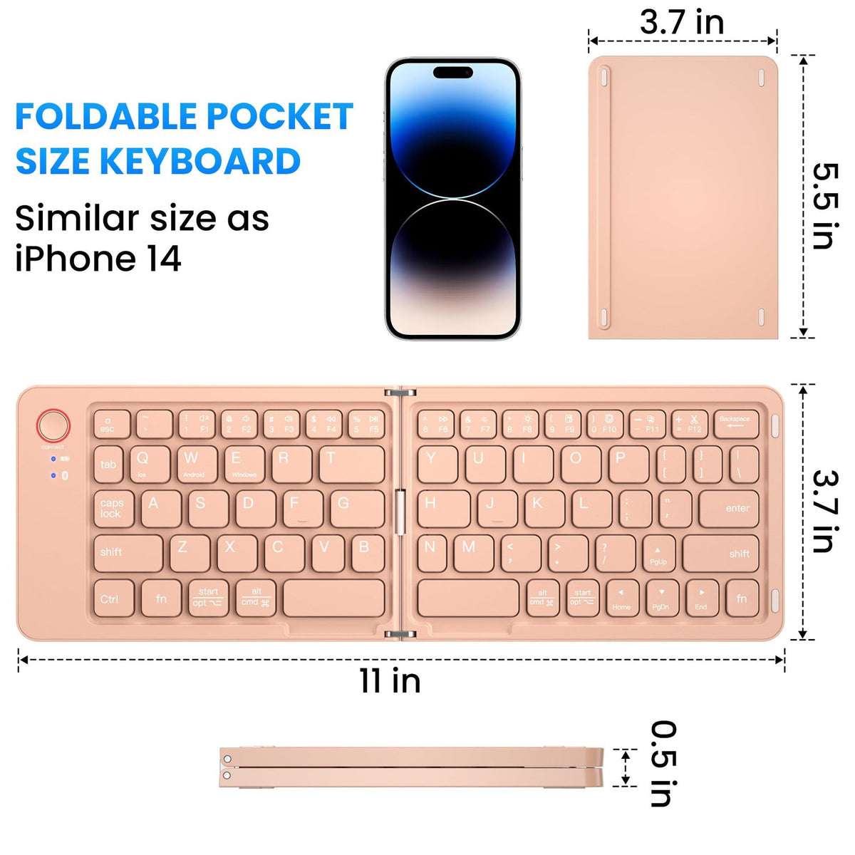 Ultra-Slim Folding Portable Bluetooth Keyboard - Dual-Mode Rechargeable Wireless Keyboard with One-Click Connection
