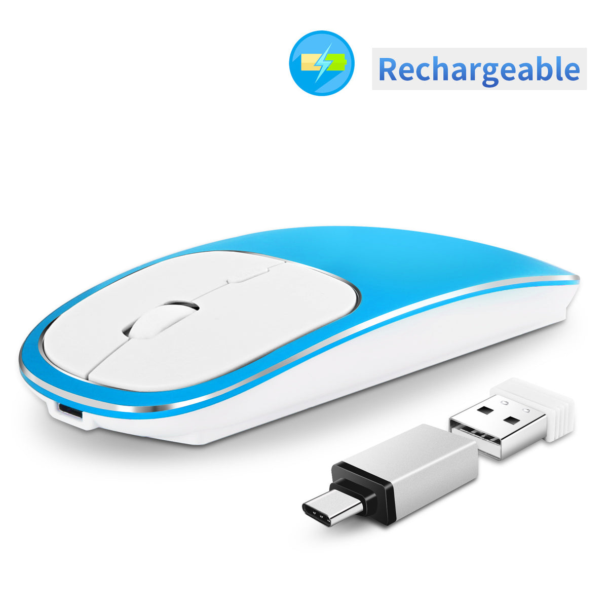 Slim Wireless Charging Mouse - 2.4G Silent Portable Optical Mouse for Laptop and Desktop Office