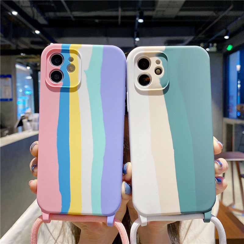 Rainbow Silicone Lanyard Case for iPhone - Full Protection Anti-Fall Crossbody Phone Cover