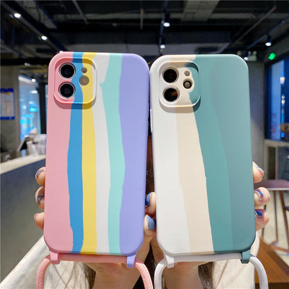 Rainbow Silicone Lanyard Case for iPhone - Full Protection Anti-Fall Crossbody Phone Cover
