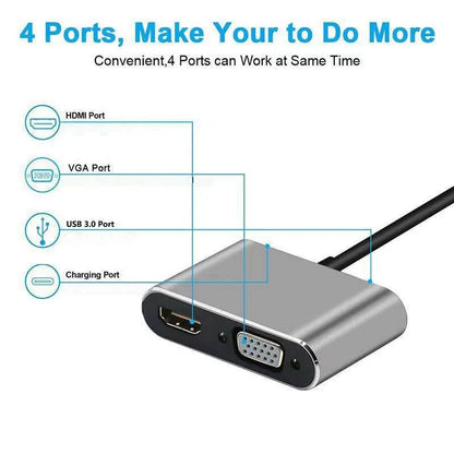 4-in-1 USB C Hub - Type-C Adapter with 4K HDMI, VGA, USB 3.0 & PD Fast Charge for MacBook and Laptops