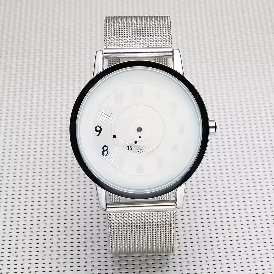 Trendy Pointerless Concept Watch with Stainless Steel Mesh Strap