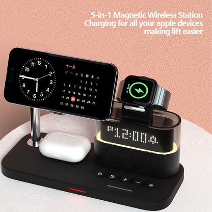 Multifunctional 3-in-1 Wireless Charging Station with Alarm Clock - Magnetic Desktop Charger Stand