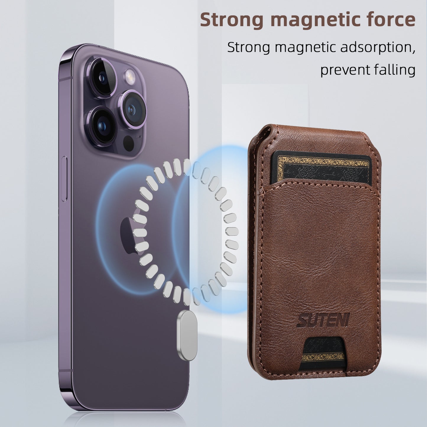 Magnetic Leather Wallet Card Holder Pouch for iPhone 15 14 13 Pro Max & Universal MagSafe Phones