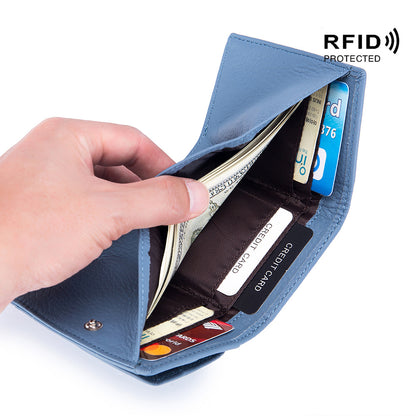 Women's Japanese Style Genuine Leather RFID Protected Mini Coin Wallet (Short)