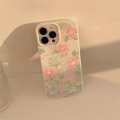 Floral Oil Painting Art Phone Case for iPhone 15 14 13 Pro Max - Aesthetic Soft Silicone Cover