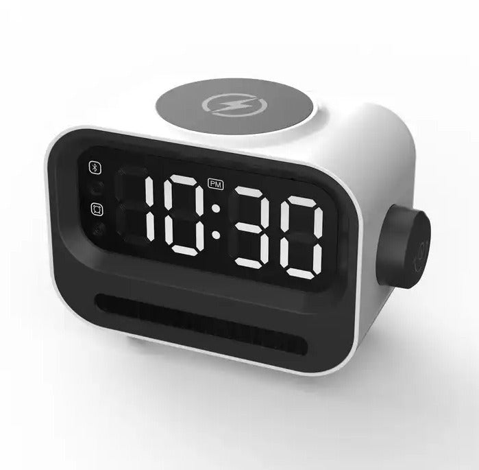 Multifunctional Digital Alarm Clock with Wireless Charger - Bluetooth Speaker & Voice-Controlled Night Light
