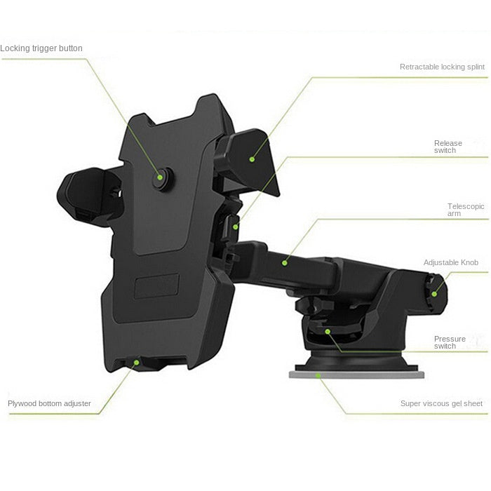 Telescopic Long Arm Car Phone Holder - Suction Cup Mount for Dashboard & Windshield