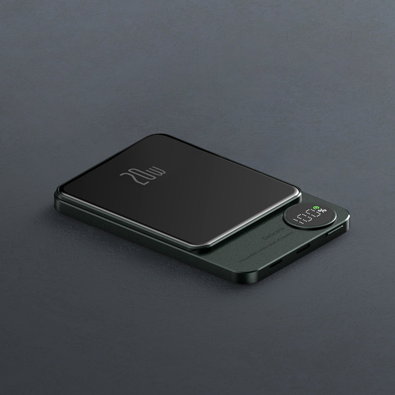 Ultra-Thin Magnetic Wireless Fast Power Bank 20W - Industrial Style Metal Portable Charger with LED Digital Display