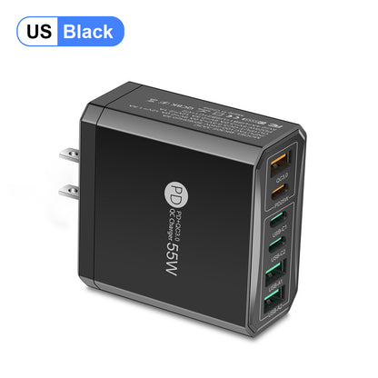 6-in-1 Fast Charging Head - 55W QC3.0 & PD Multi-Port Wall Charger Adapter