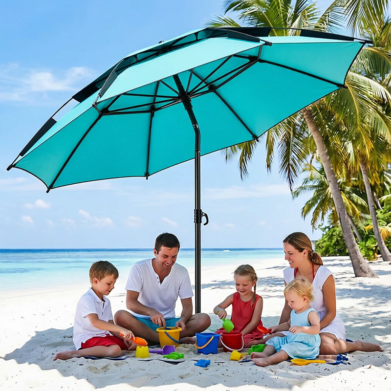 Portable Double Top Beach & Fishing Umbrella - Windproof UV Protection Outdoor Sun Shade (220cm/86.6in)