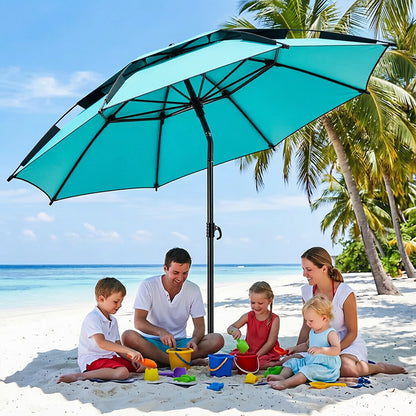 Portable Double Top Beach & Fishing Umbrella - Windproof UV Protection Outdoor Sun Shade (220cm/86.6in)