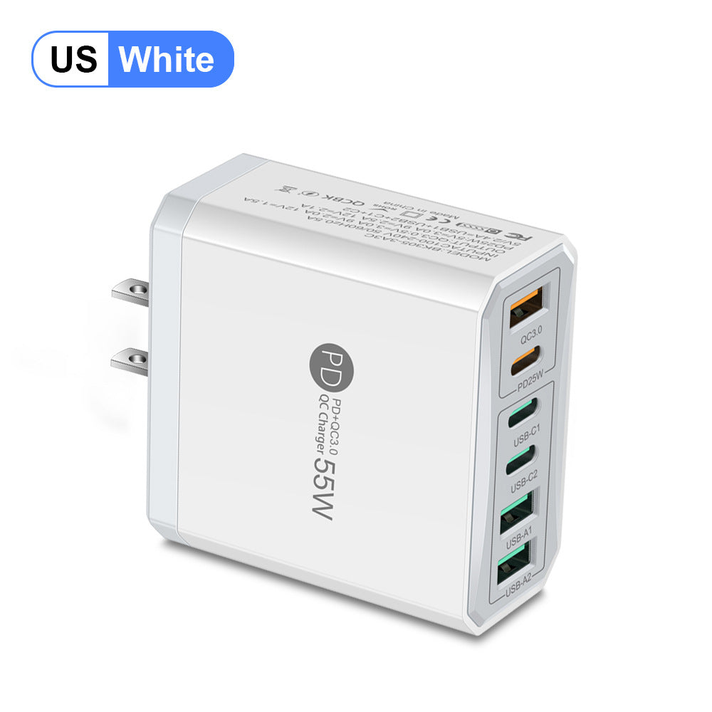6-in-1 Fast Charging Head - 55W QC3.0 & PD Multi-Port Wall Charger Adapter