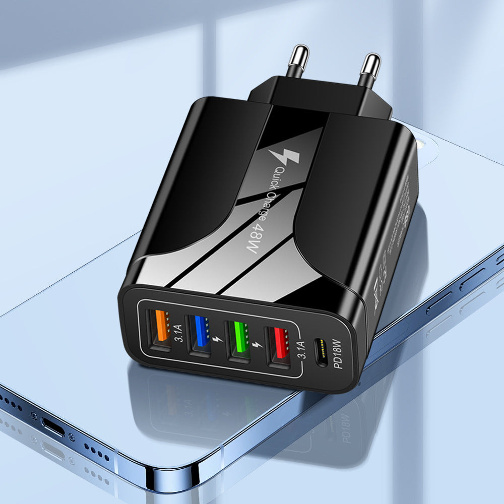 Multi-Interface 48W Fast Charging Head - 4 USB and PD Port Travel Wall Charger