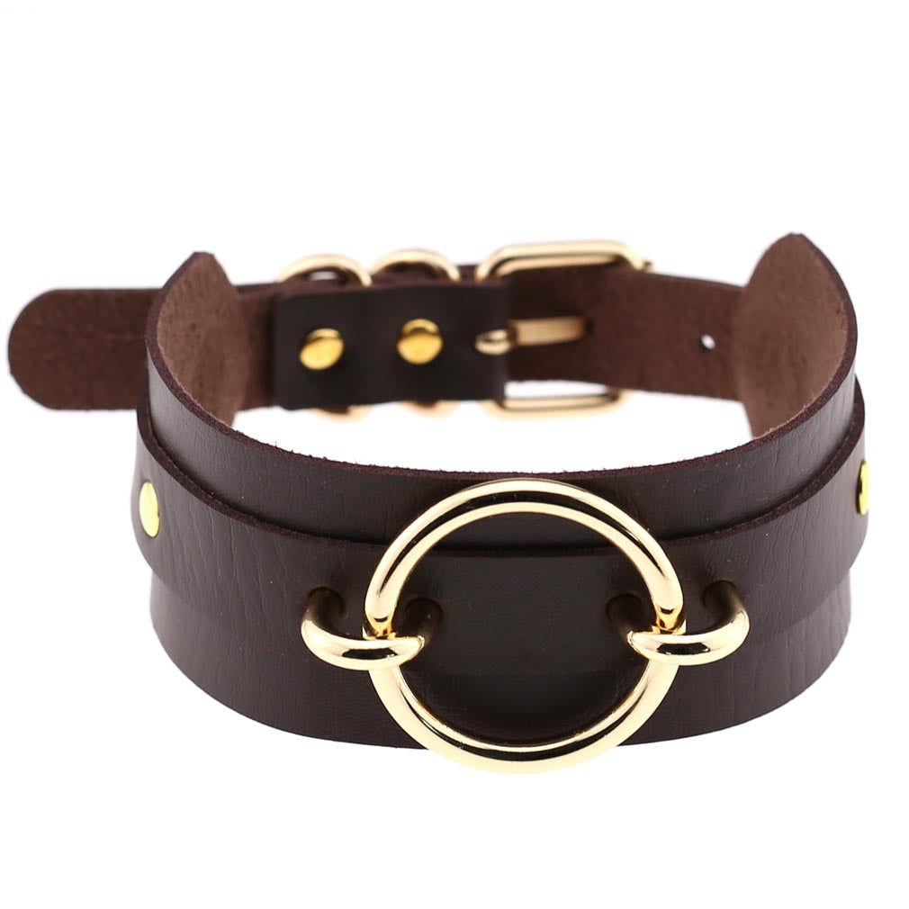 Punk PU Leather Choker Necklace with Oversized O-Ring Pendant | Multi-Color Collar Chain