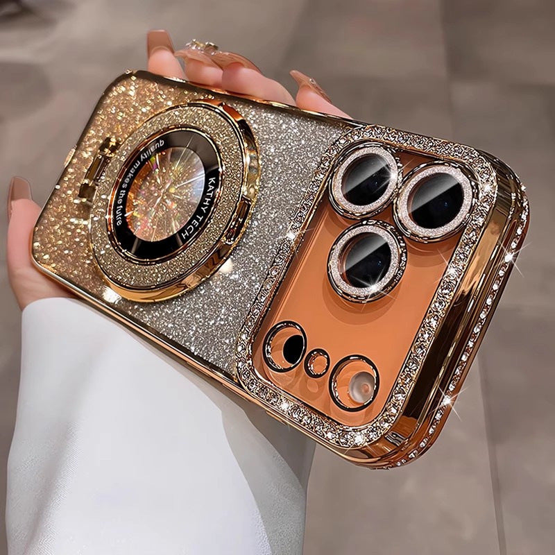 Crystal Glitter Magnetic Phone Case - Bling Stand Cover with Lens Protector for iPhone