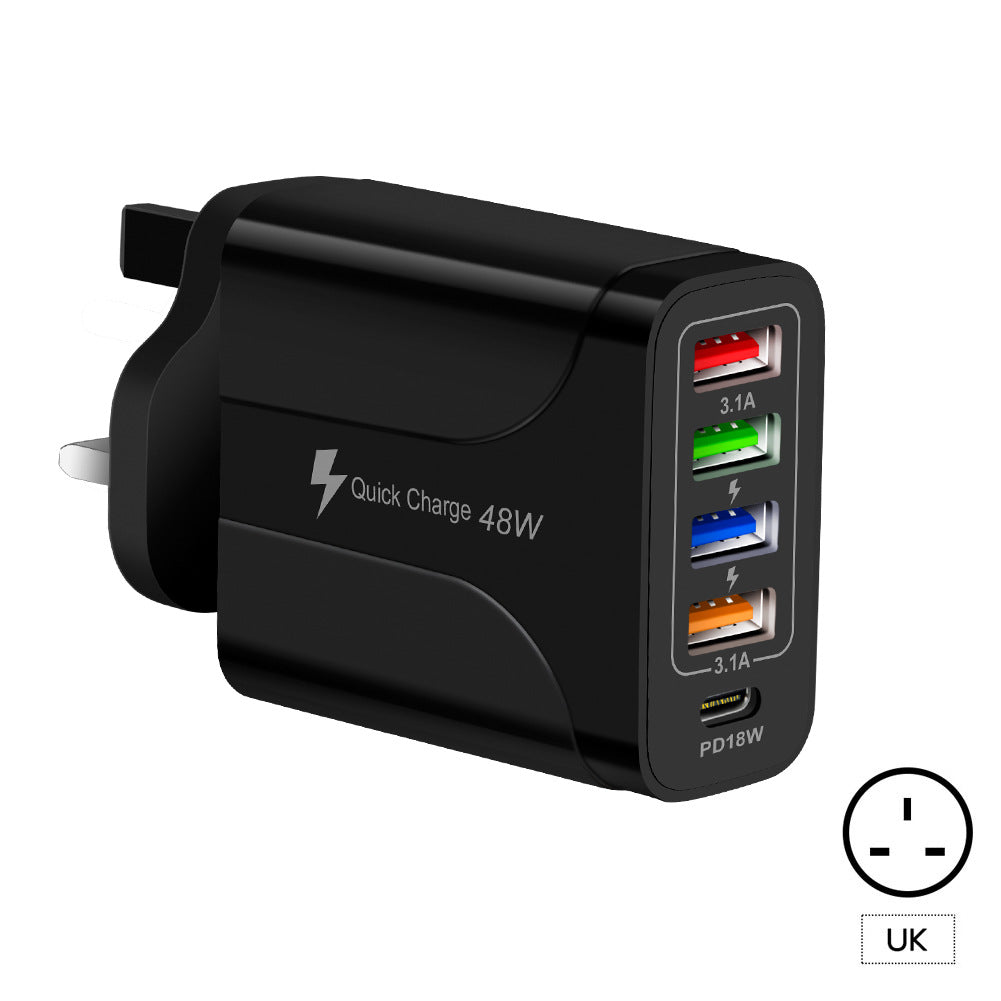 Multi-Interface 48W Fast Charging Head - 4 USB and PD Port Travel Wall Charger