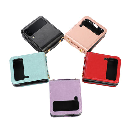 Crossbody Lanyard Leather Card Holder Case for Samsung Galaxy Z Flip 5 / Flip 4 - Fashion Purse Wallet Cover