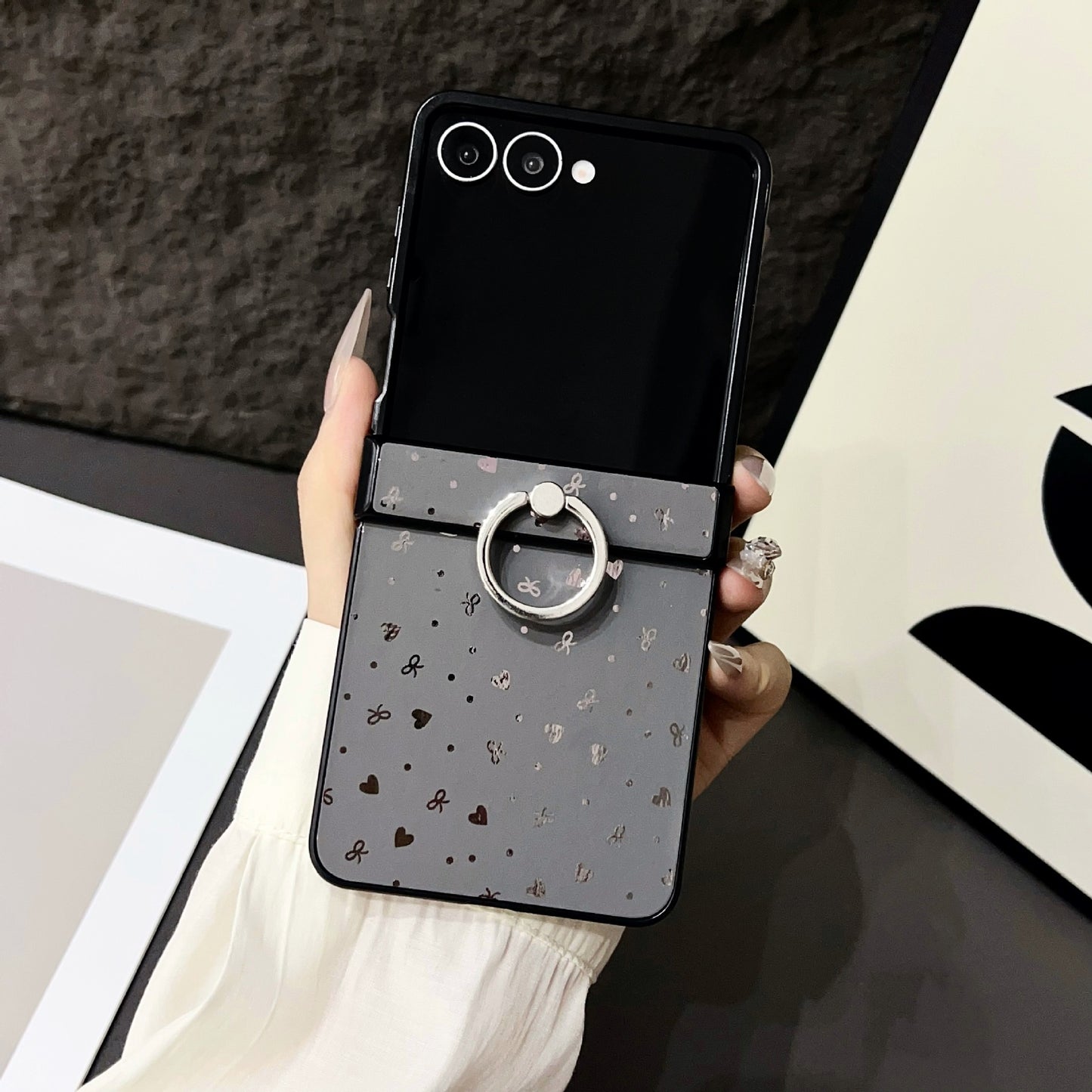 Glitter Star Pattern Leather Case with Metal Ring Holder for Samsung Galaxy Z Flip 6 5 4 - Slim Shockproof Cover