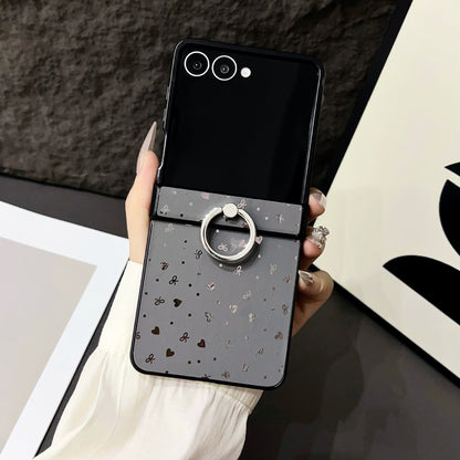Glitter Star Pattern Leather Case with Metal Ring Holder for Samsung Galaxy Z Flip 6 5 4 - Slim Shockproof Cover