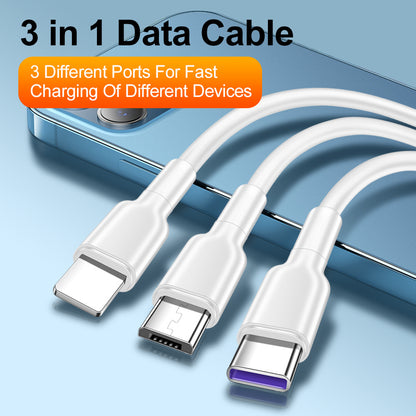 3-in-1 1.2M 5A Super Fast Charging Cable - Multi-Function Multi-Port USB Charging Cord for Android & iPhone