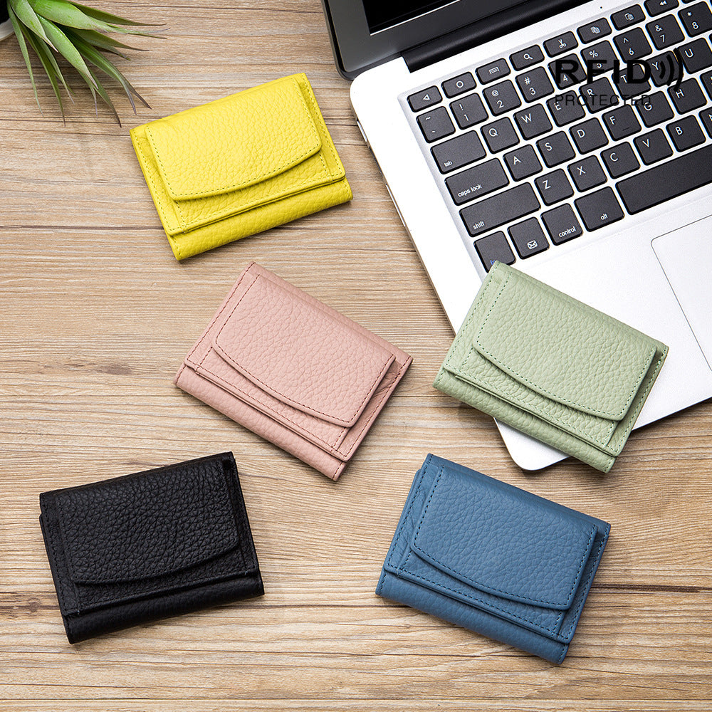 Women's Japanese Style Genuine Leather RFID Protected Mini Coin Wallet (Short)