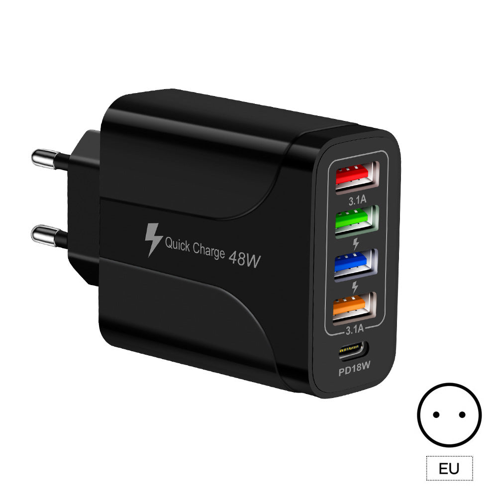 Multi-Interface 48W Fast Charging Head - 4 USB and PD Port Travel Wall Charger