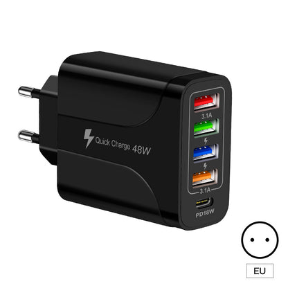 Multi-Interface 48W Fast Charging Head - 4 USB and PD Port Travel Wall Charger