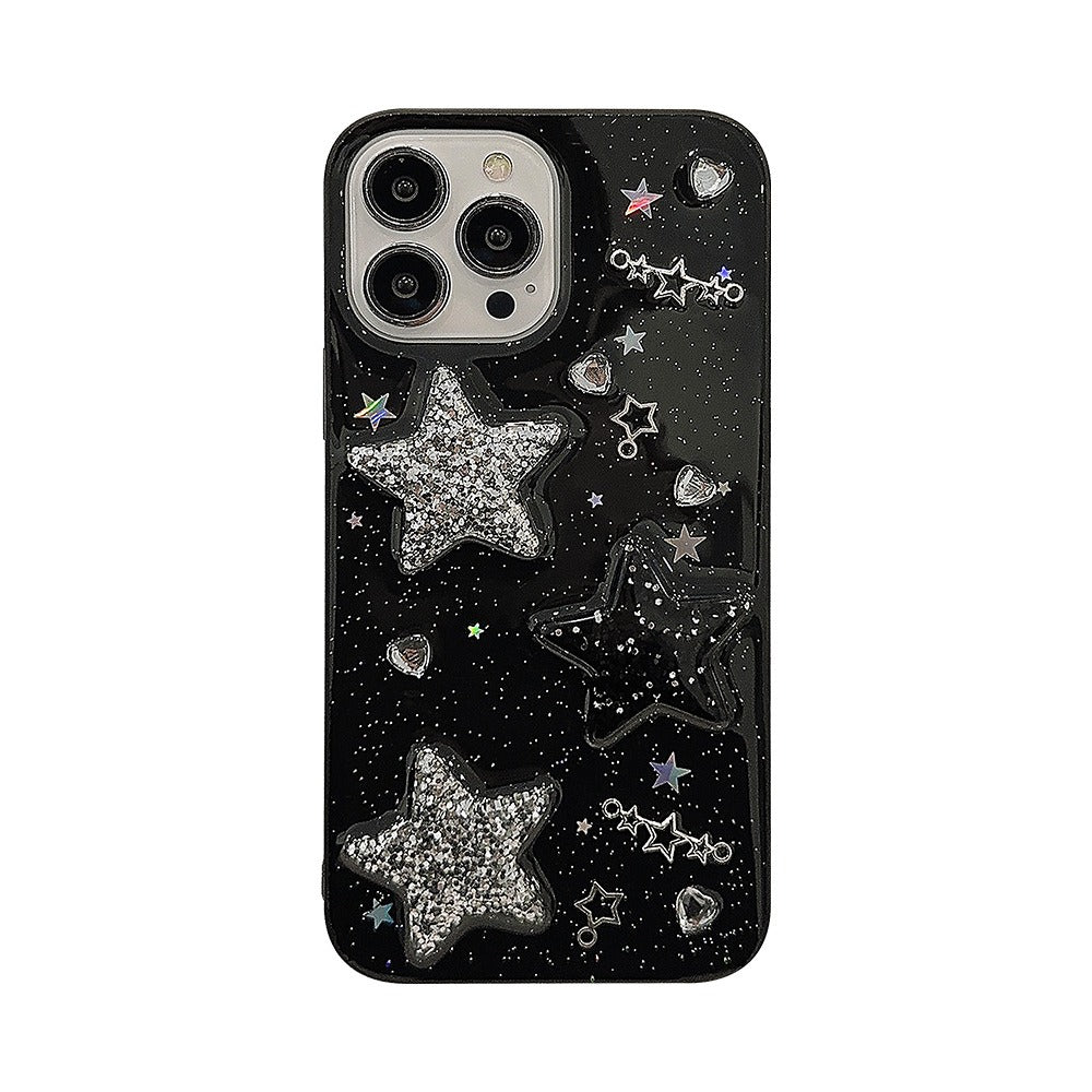 3D Glitter Star Resin Phone Case for iPhone 15 14 13 12 11 Pro Max - Y2K Spicy Girl Black Soft Cover