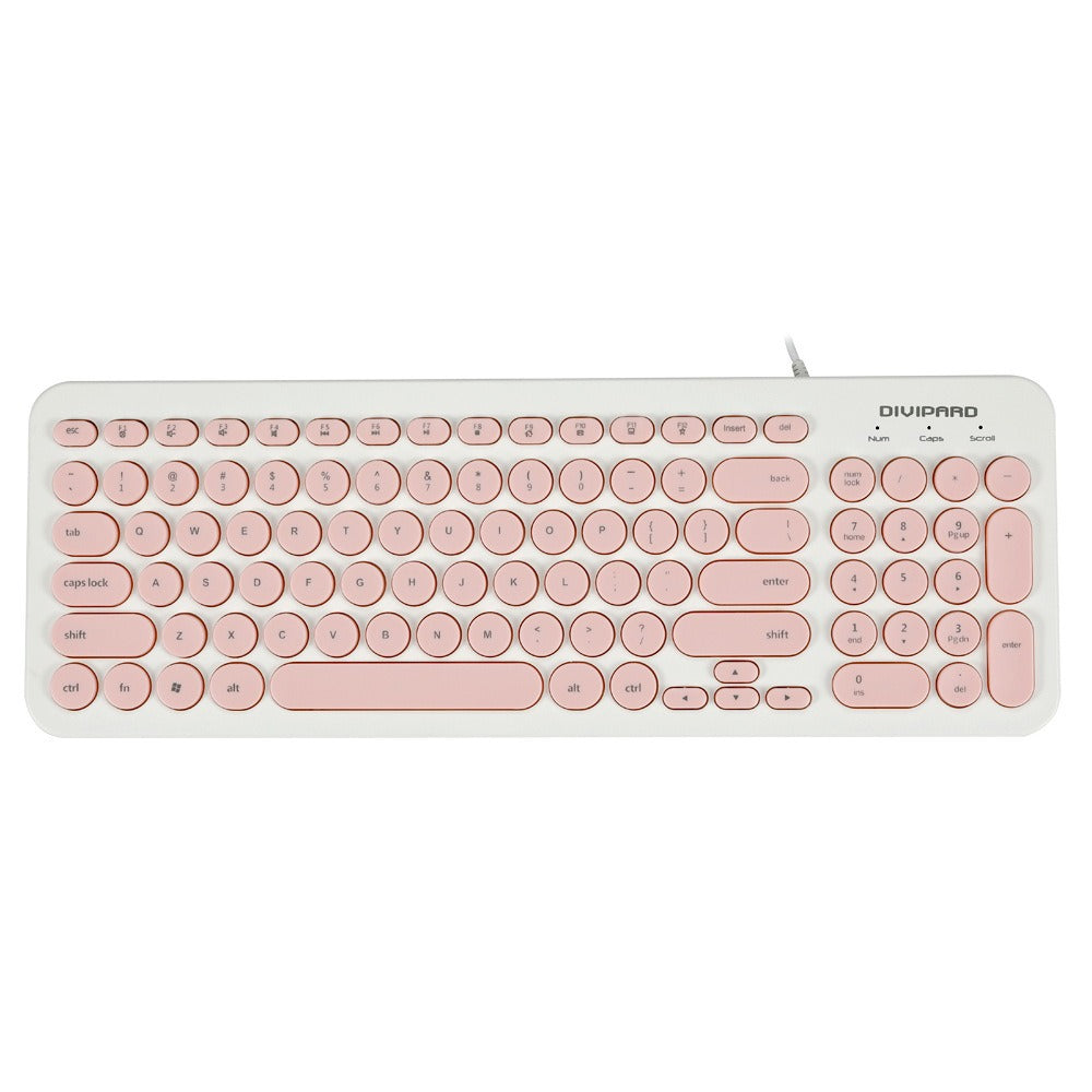 D520 Ultra-Thin Wired Keyboard - 104 Key Silent Office & Gaming Keyboard with Retro Round Keycaps