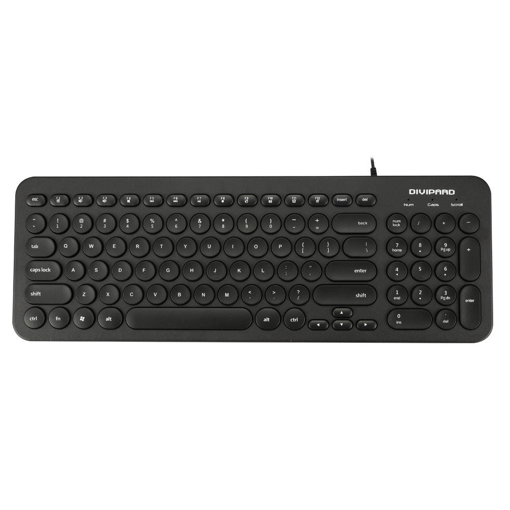 D520 Ultra-Thin Wired Keyboard - 104 Key Silent Office & Gaming Keyboard with Retro Round Keycaps