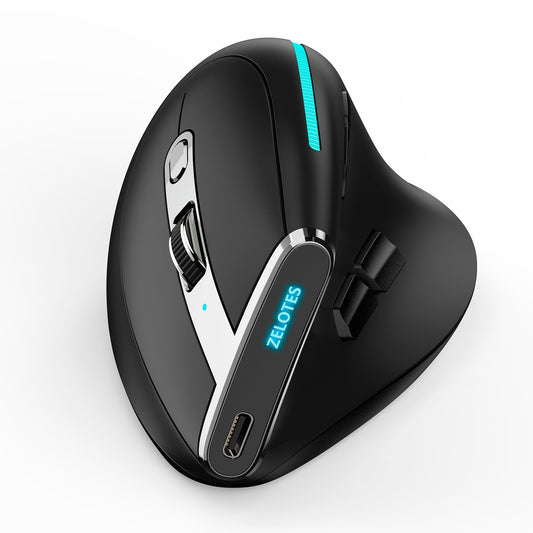 ZELOTES Master F36 Vertical Ergonomic Mouse - Wireless Bluetooth Programmable Charging Mouse