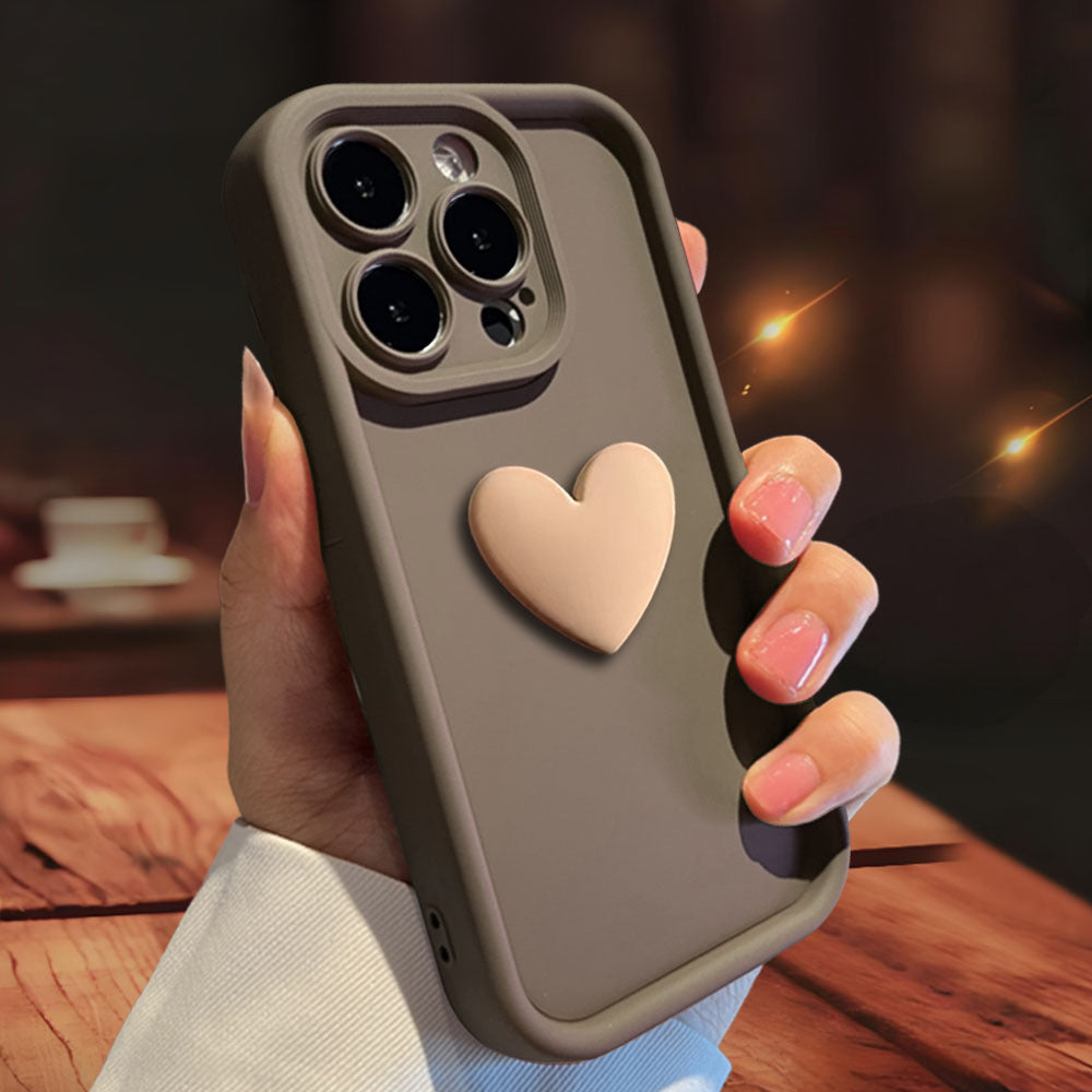 3D Love Heart Skin-Friendly Matte Phone Case for iPhone 16 15 14 13 Series - Full Lens Protection Cover