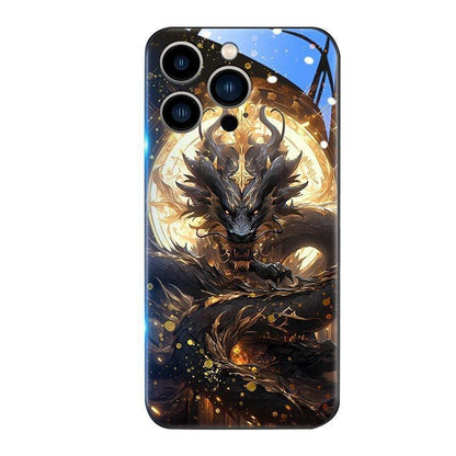 Golden Dragon Art Glass Phone Case - Traditional Chinese Chic Zhaocai Phone Cover