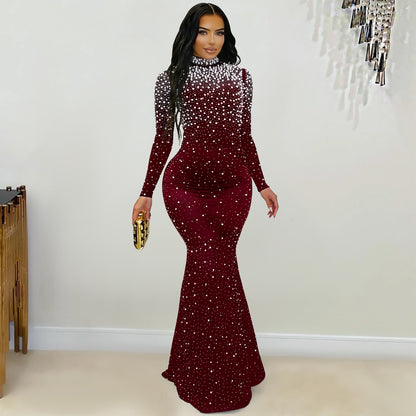 Sexy Black Mesh Rhinestone Mini Dress – Sparkling Long Sleeve Bodycon Party Outfit for Women