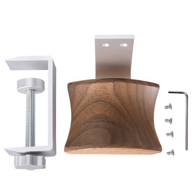 Clip-On Solid Walnut Wood Headphone Stand - Adjustable Metal Desk Mount Headset Hanger