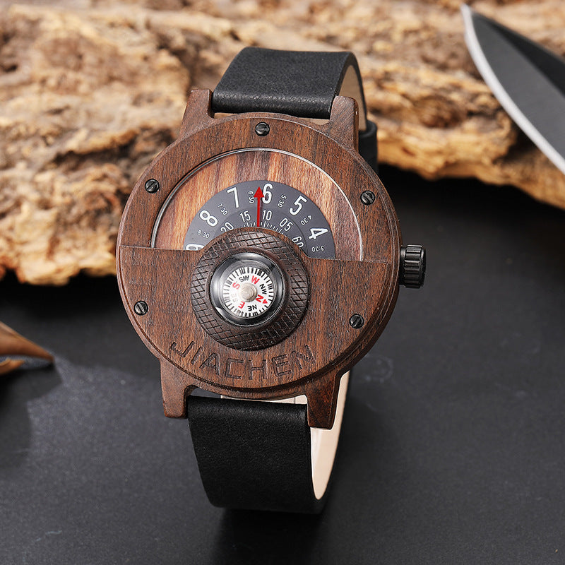 JIACHEN Multifunctional Wooden Watch with Compass - Outdoor Sports Watch