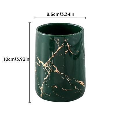Luxury Marble Pattern Ceramic Bathroom Tumbler - High-End Toothbrush & Mouthwash Cup