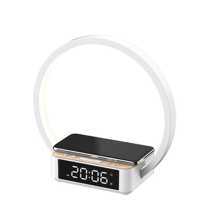 Modern Touch LED Bedside Lamp with Wireless Charger & Digital Alarm Clock - Wood Grain Night Light